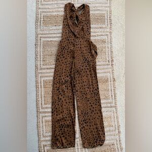 LPA Brown Polka Dot Halter Jumpsuit Small Tie Back Wide Leg Boho Chic